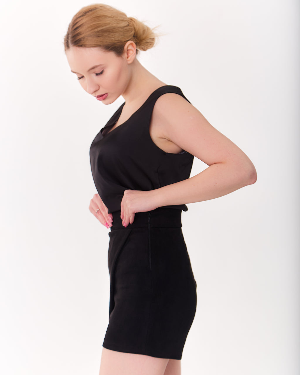 Asymmetrical Skort with Overlap Front Red
