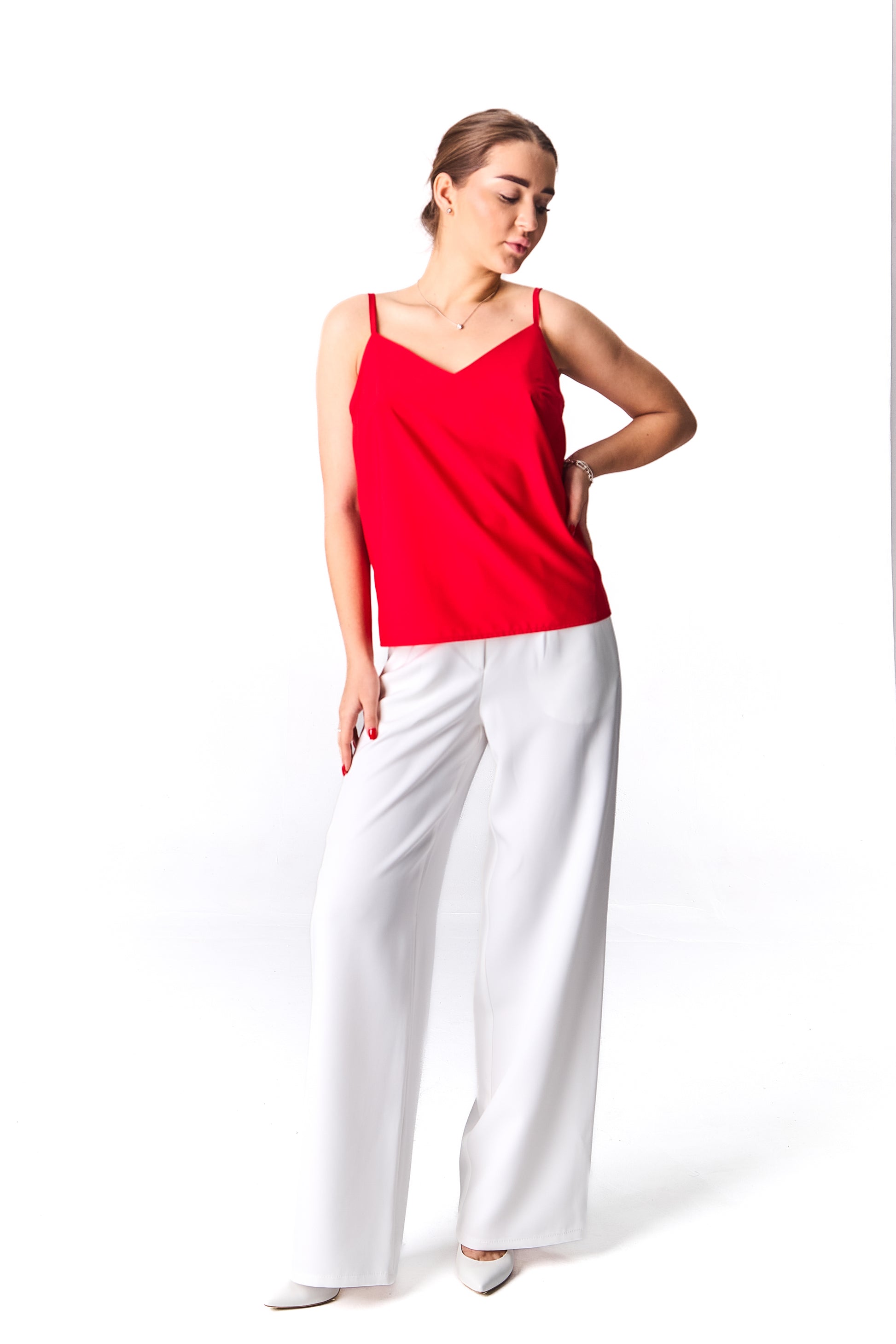 Minimalist Straight-Cut Top with Adjustable Straps – White, Red, Black Red