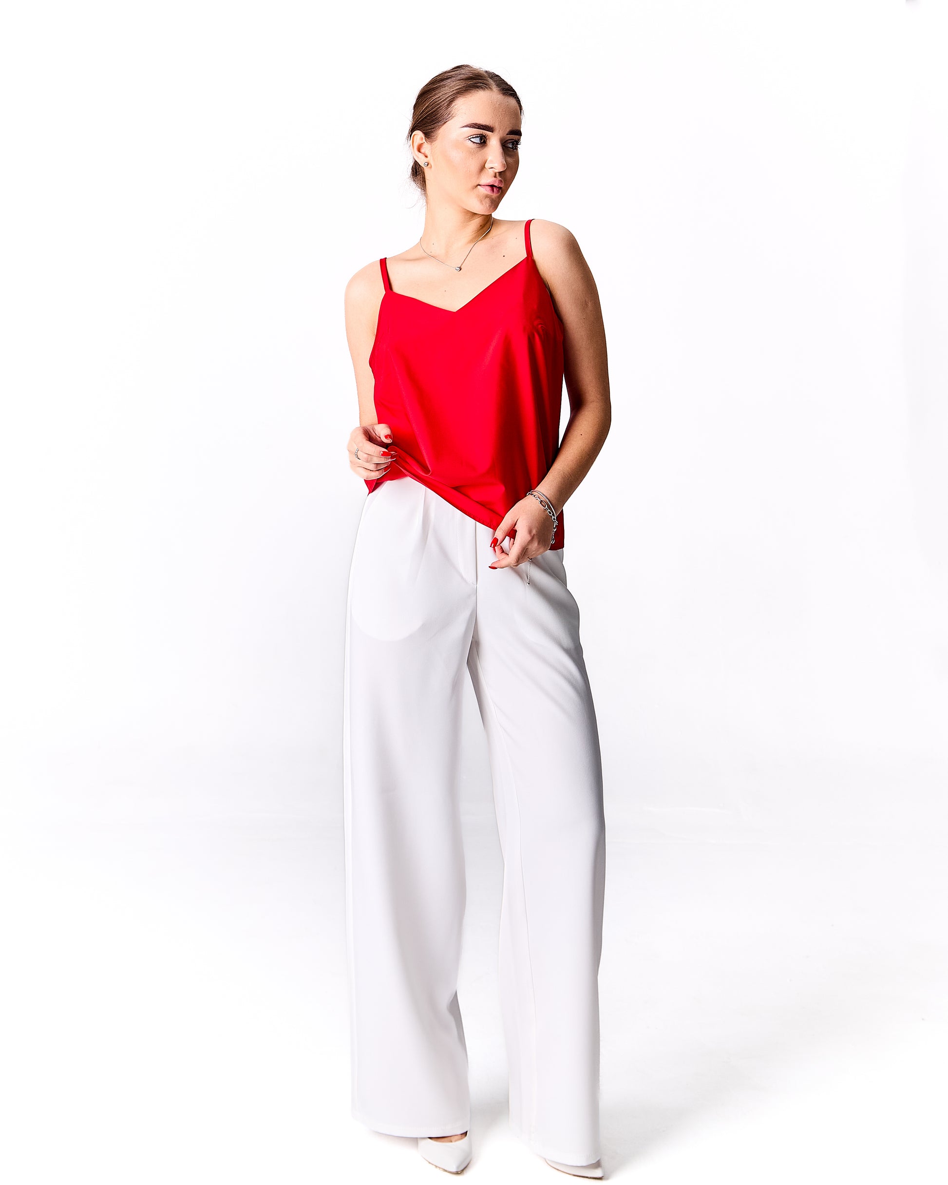 Palazzo Trousers with Pleats and Back Elastic Striped rose gold