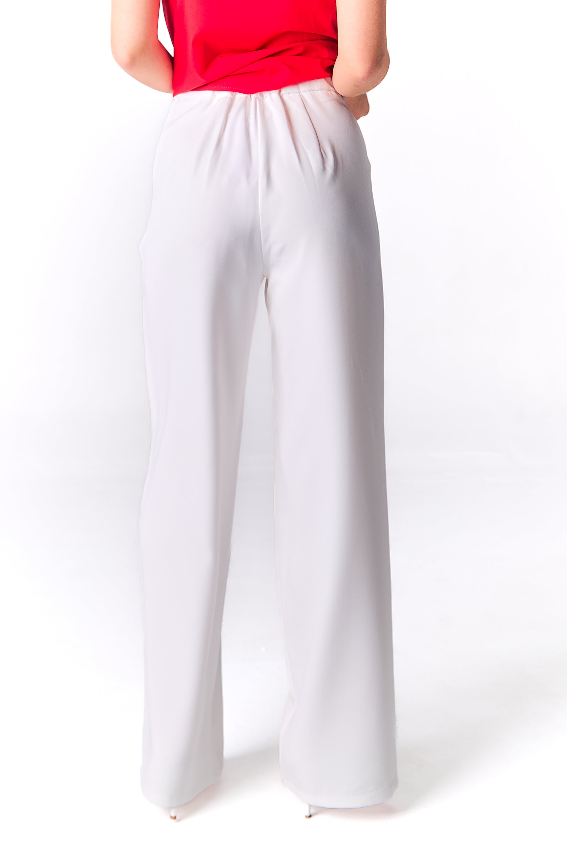 Palazzo Trousers with Pleats and Back Elastic Striped rose gold