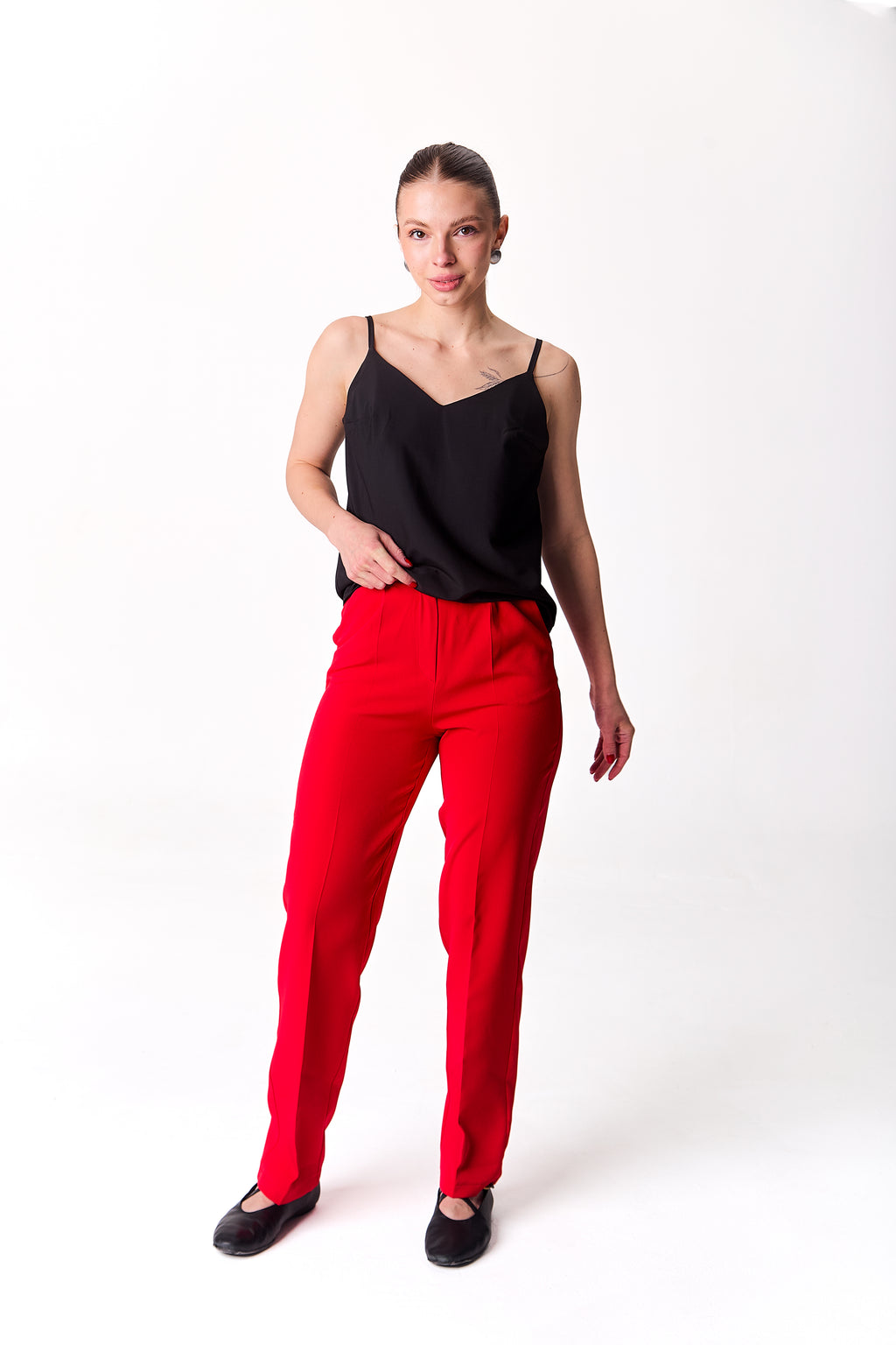 Classic Straight-Leg Trousers with Pleats Red