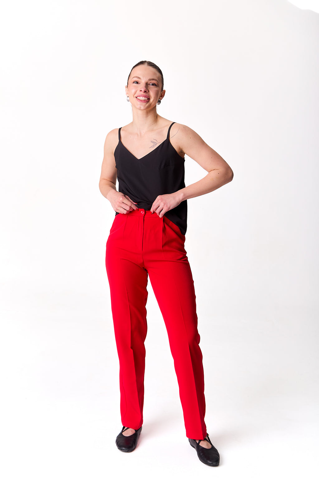 Classic Straight-Leg Trousers with Pleats Red