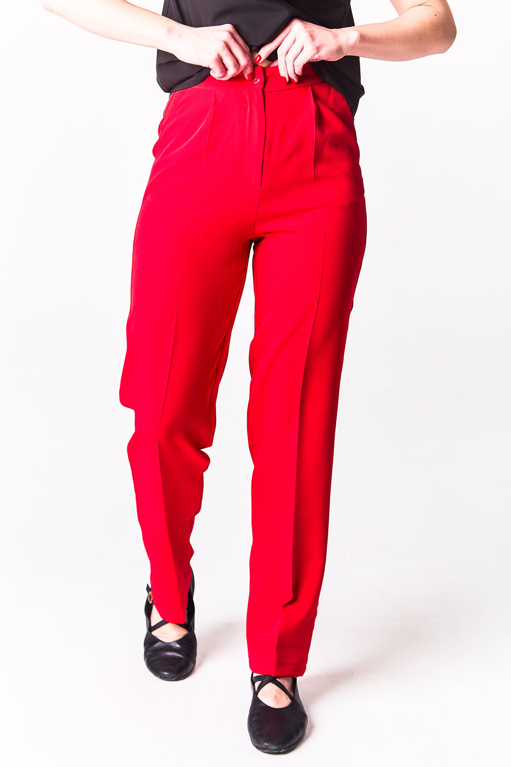 Classic Straight-Leg Trousers with Pleats Red