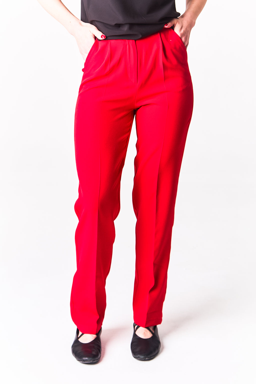 Classic Straight-Leg Trousers with Pleats Red