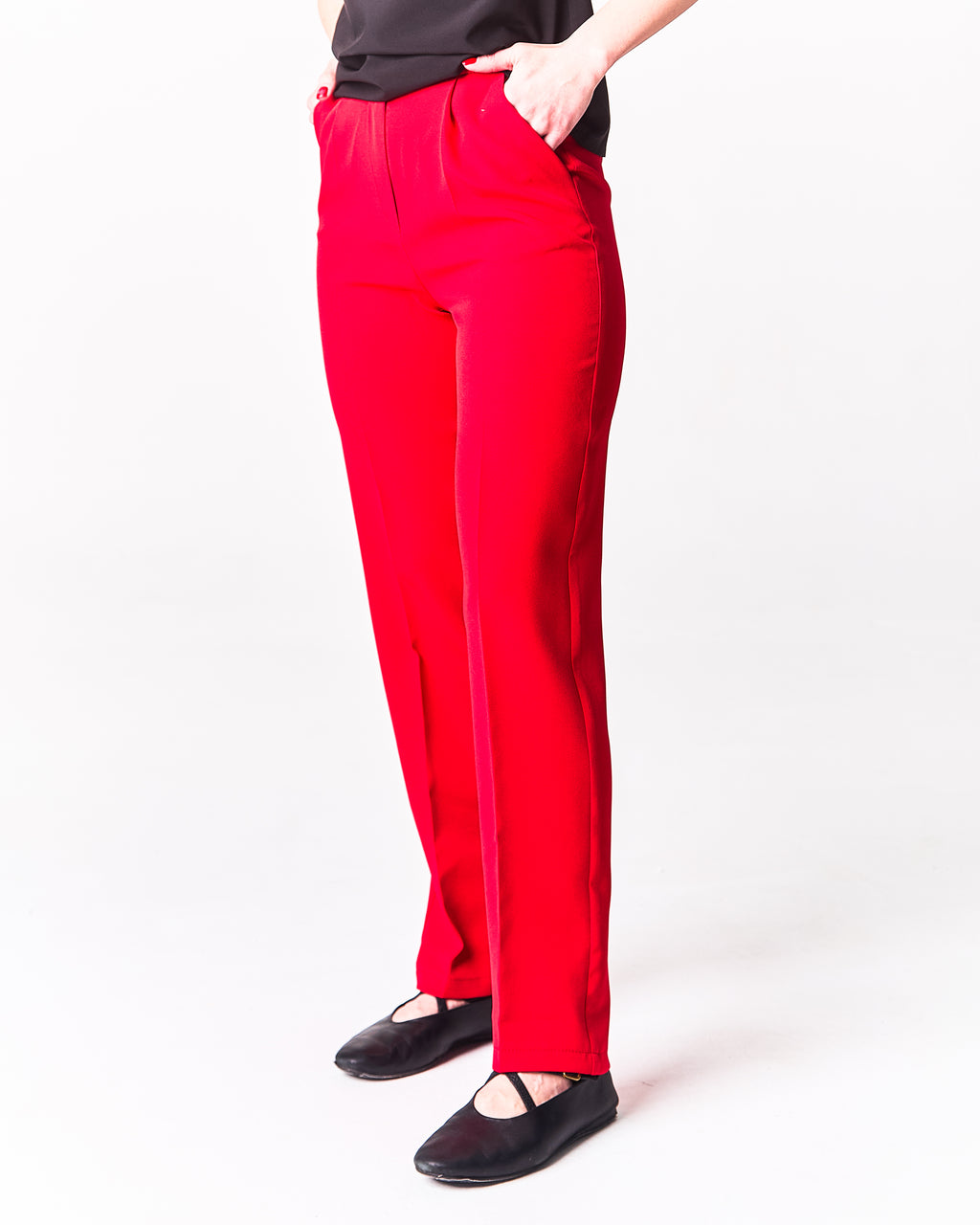 Classic Straight-Leg Trousers with Pleats Red
