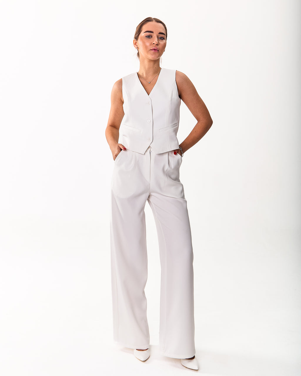 Palazzo Trousers with Pleats and Back Elastic Striped rose gold