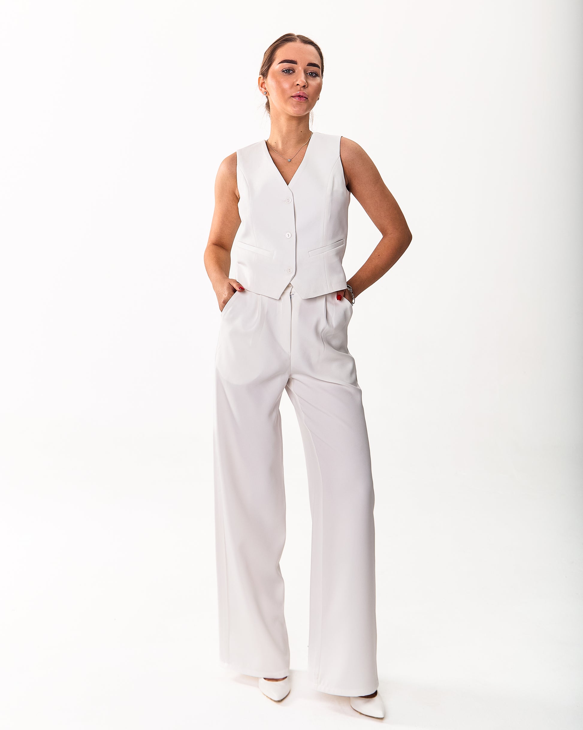 Palazzo Trousers with Pleats and Back Elastic Striped rose gold