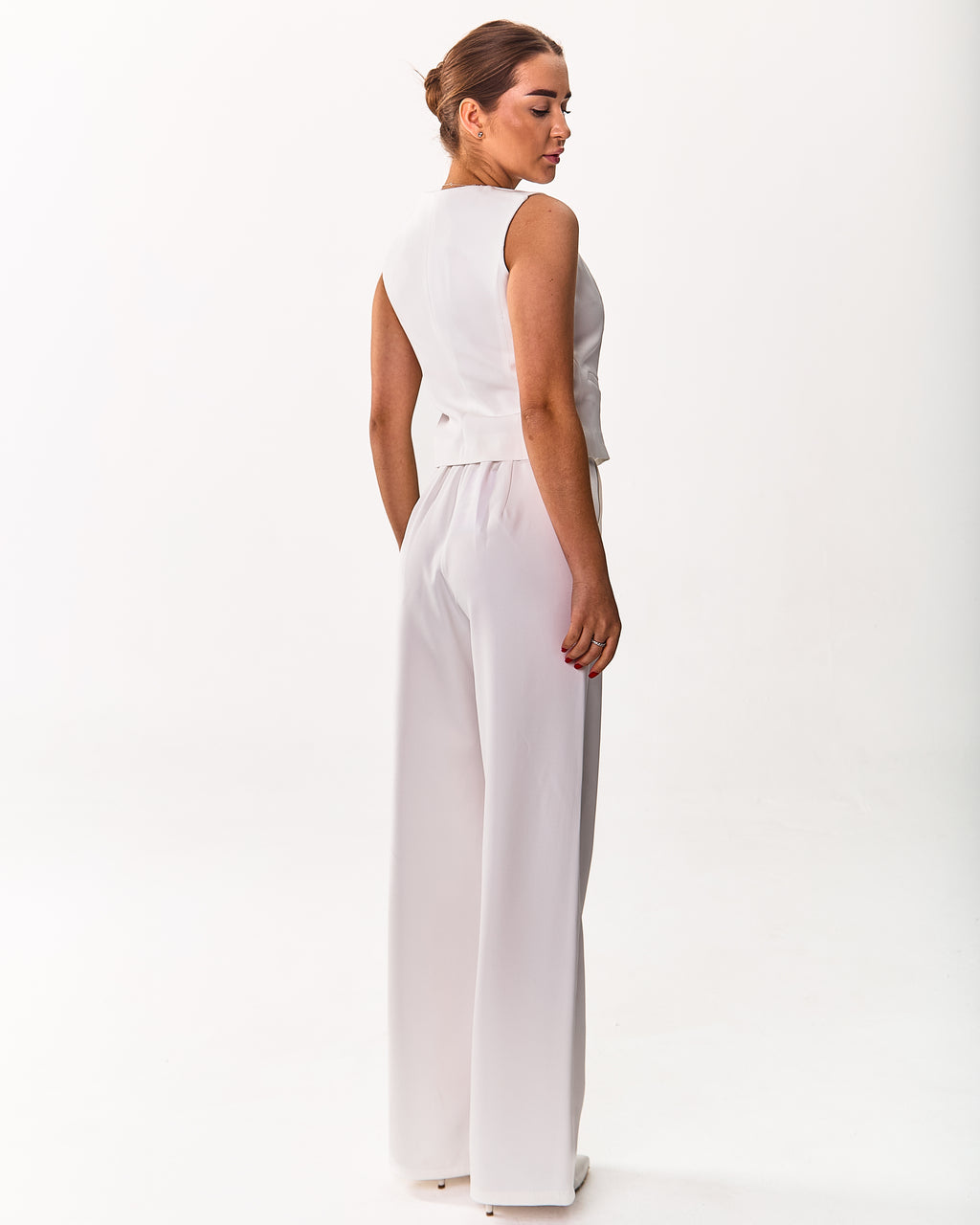Palazzo Trousers with Pleats and Back Elastic Striped rose gold