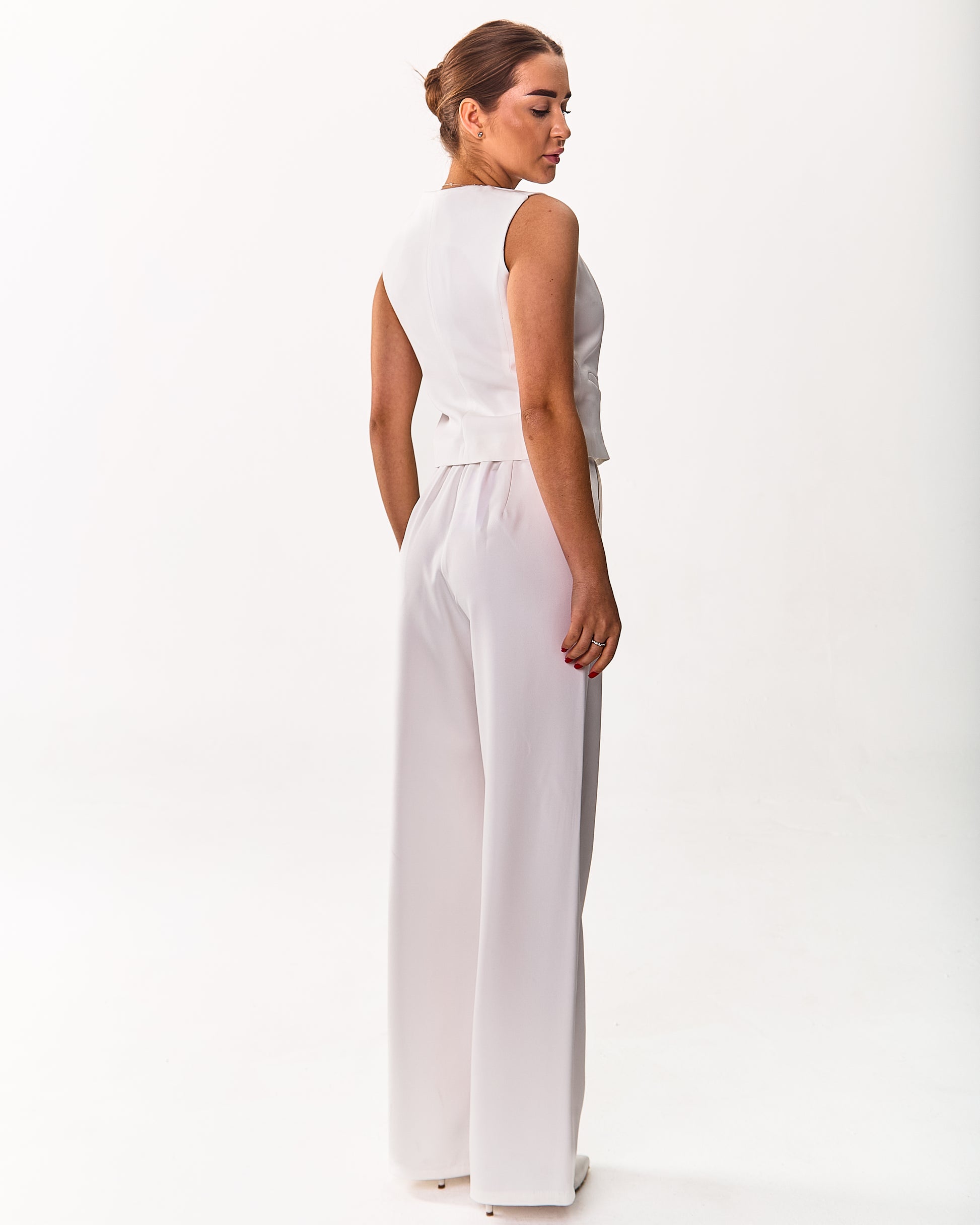 Palazzo Trousers with Pleats and Back Elastic Striped rose gold