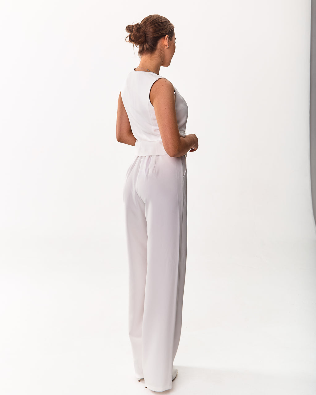 Palazzo Trousers with Pleats and Back Elastic Striped rose gold