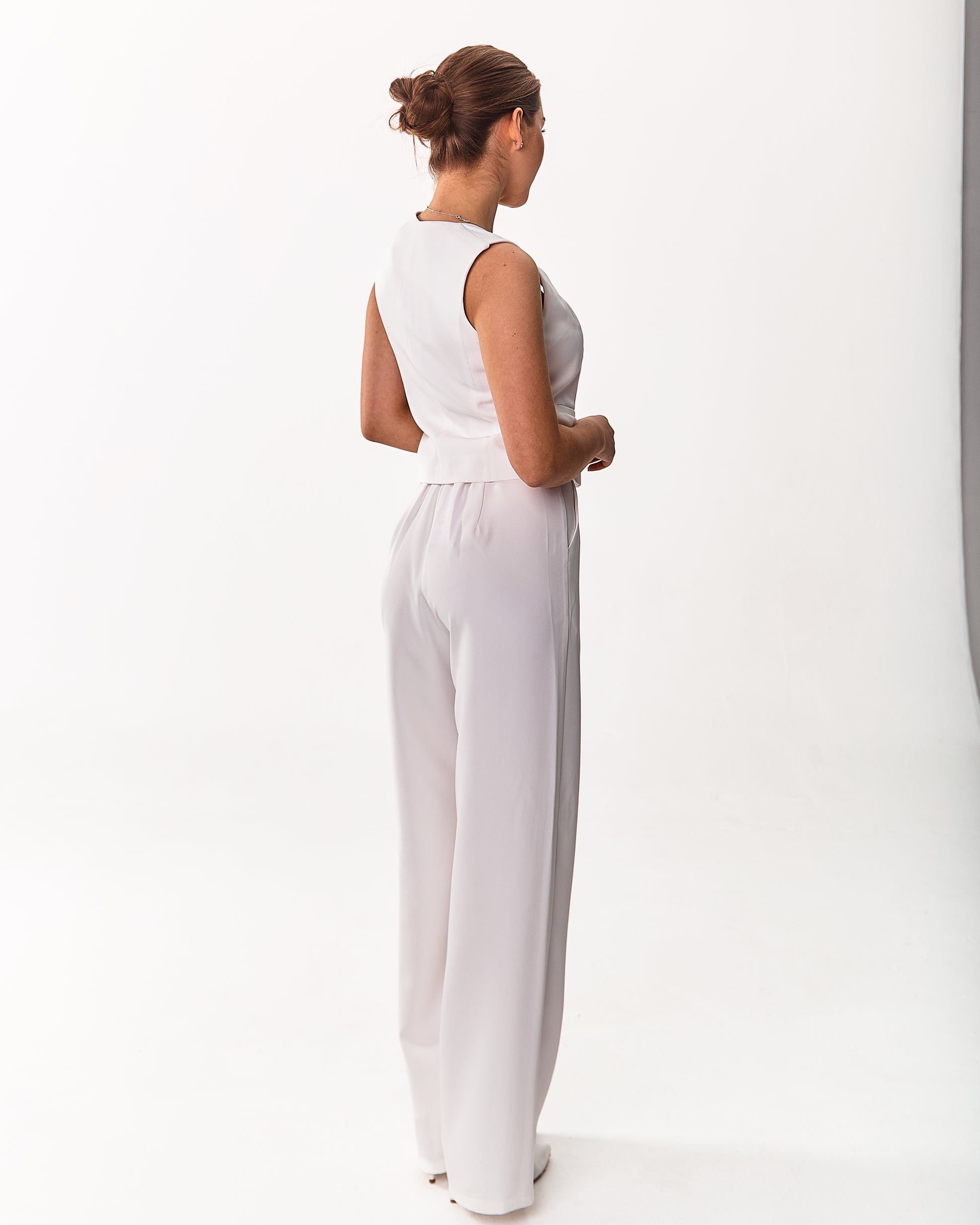 Palazzo Trousers with Pleats and Back Elastic Striped rose gold