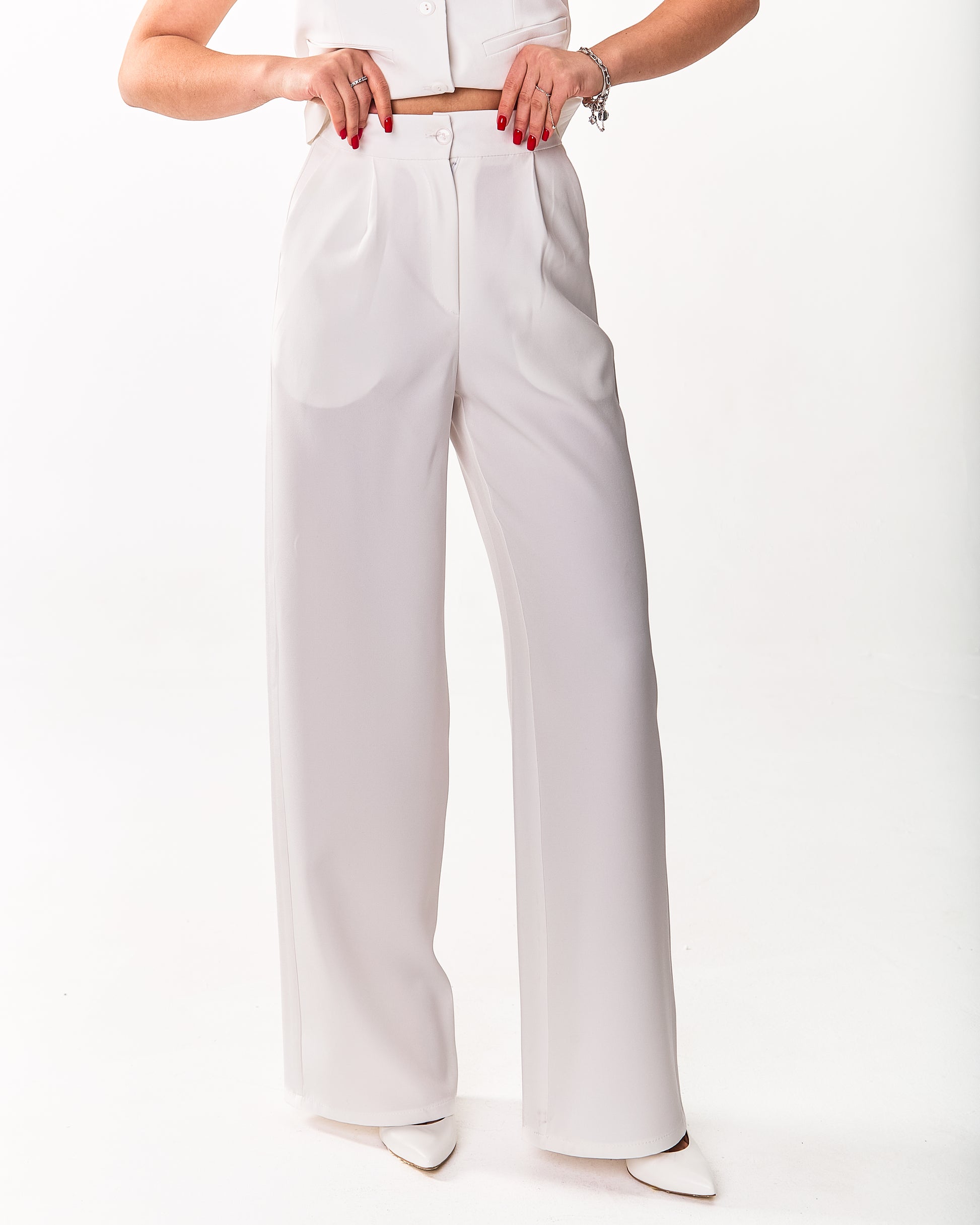 Palazzo Trousers with Pleats and Back Elastic Striped rose gold