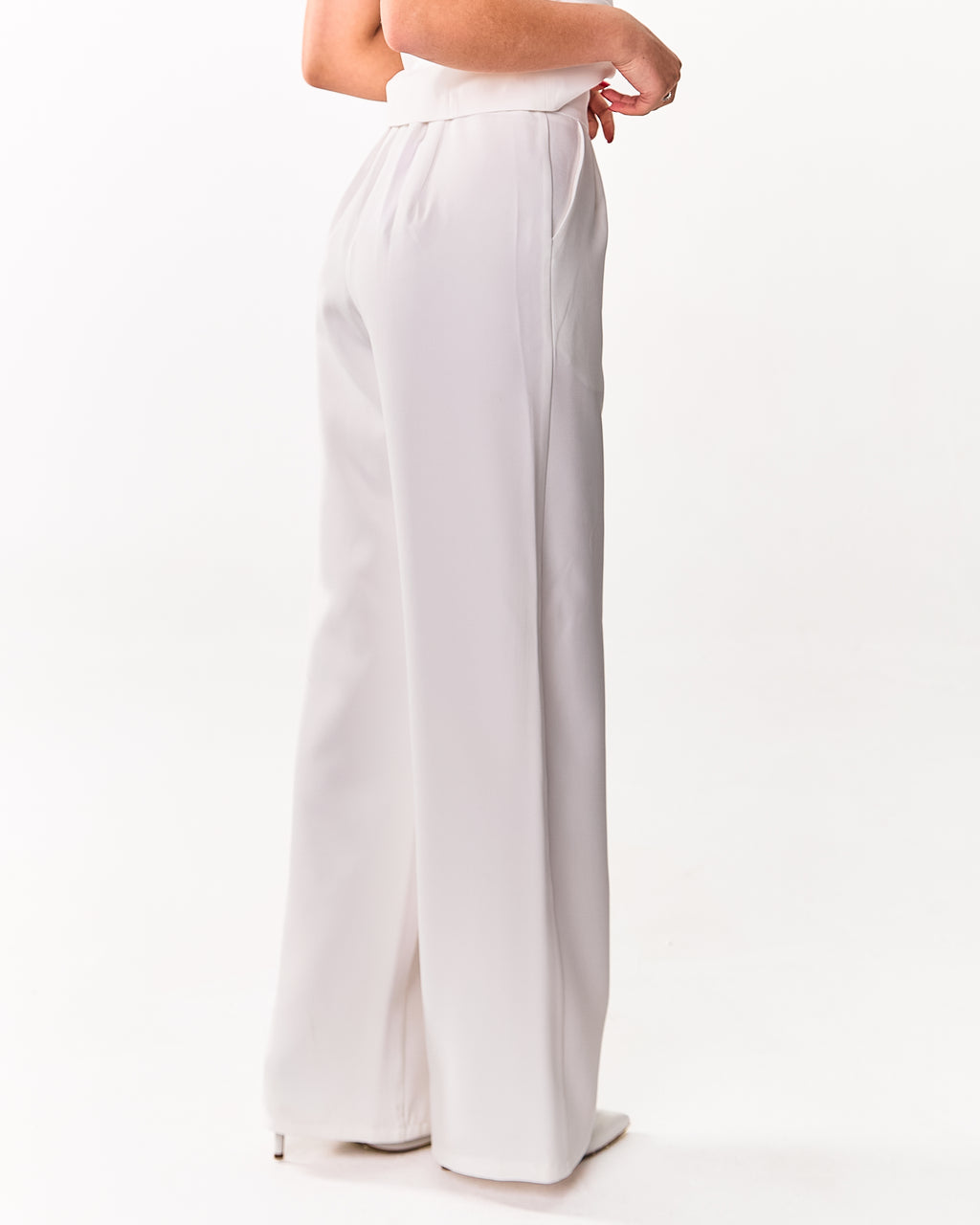 Palazzo Trousers with Pleats and Back Elastic Striped rose gold