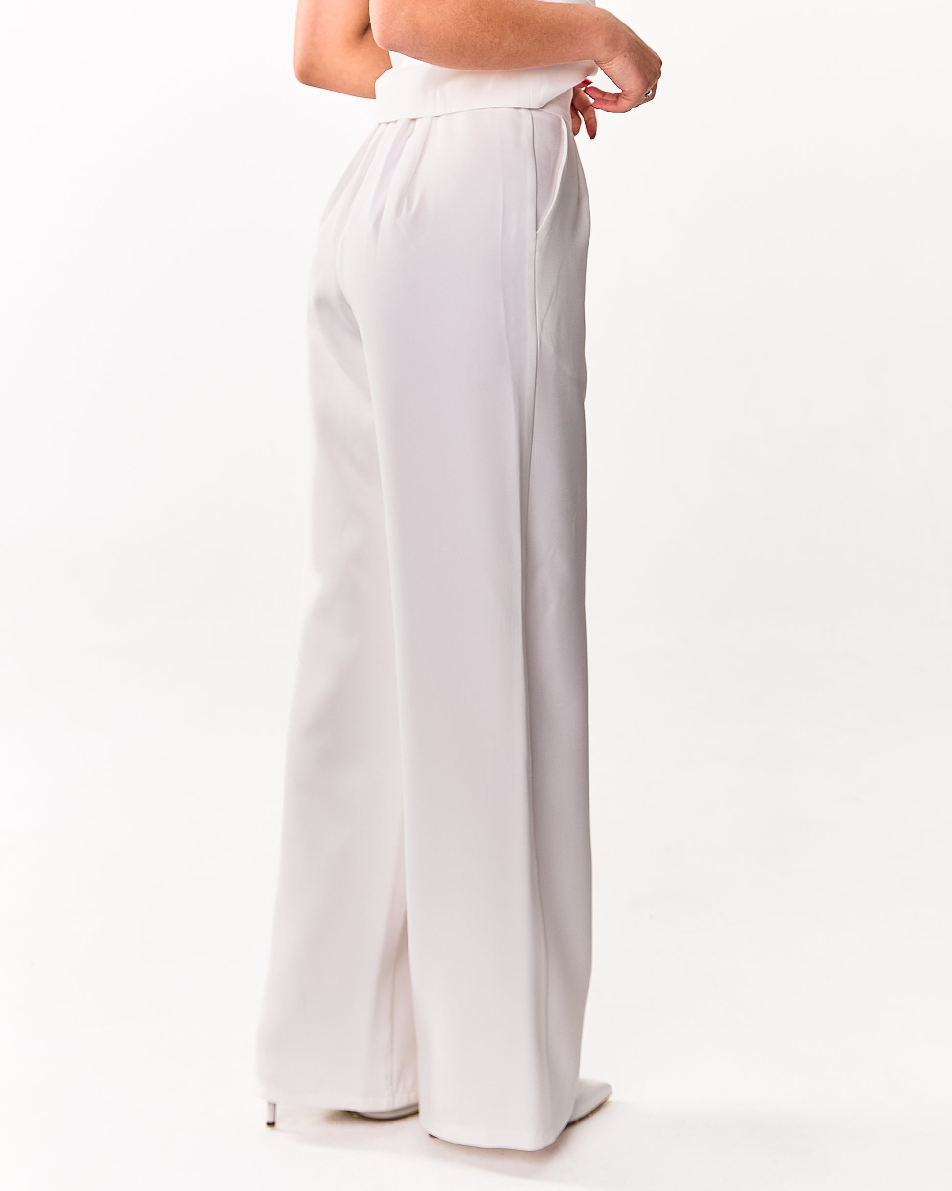 Palazzo Trousers with Pleats and Back Elastic Striped rose gold