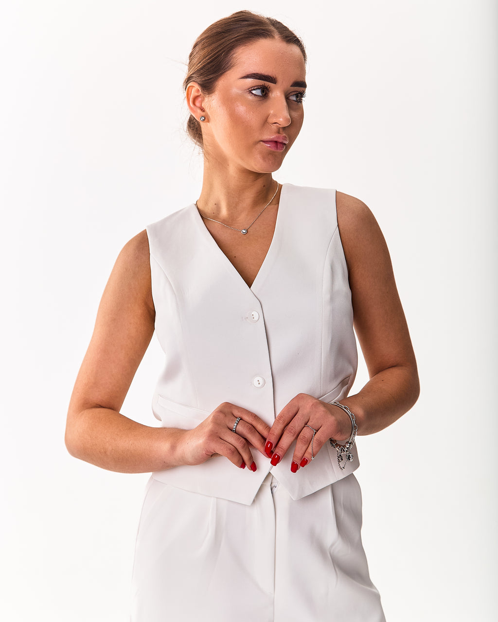 Fitted Vest with Mock Pockets cream