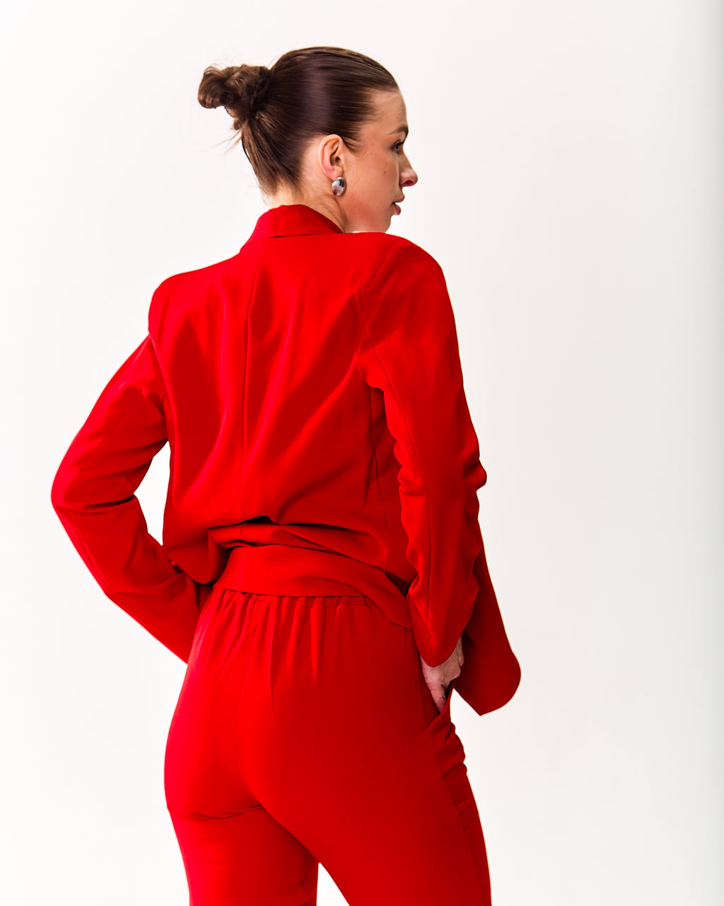 Classic Straight-Leg Trousers with Pleats Red