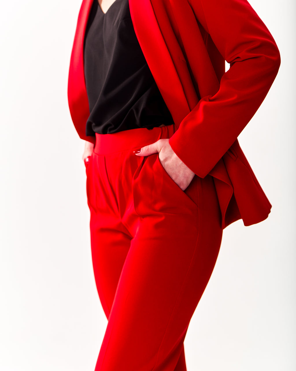 Classic Straight-Leg Trousers with Pleats Red