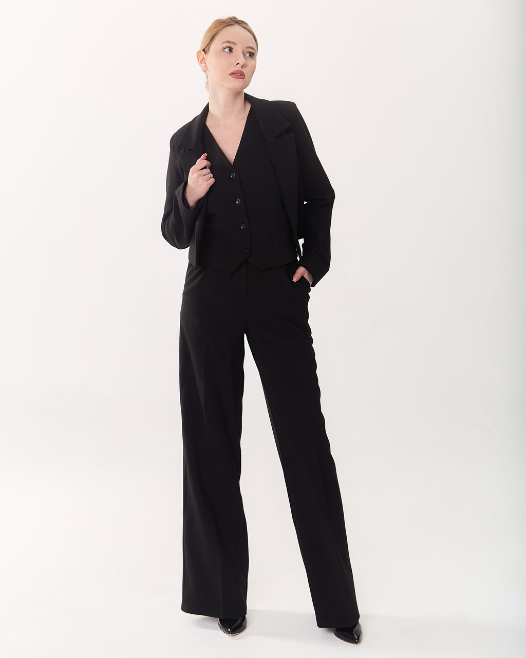 Palazzo Trousers with Pleats and Back Elastic Striped rose gold
