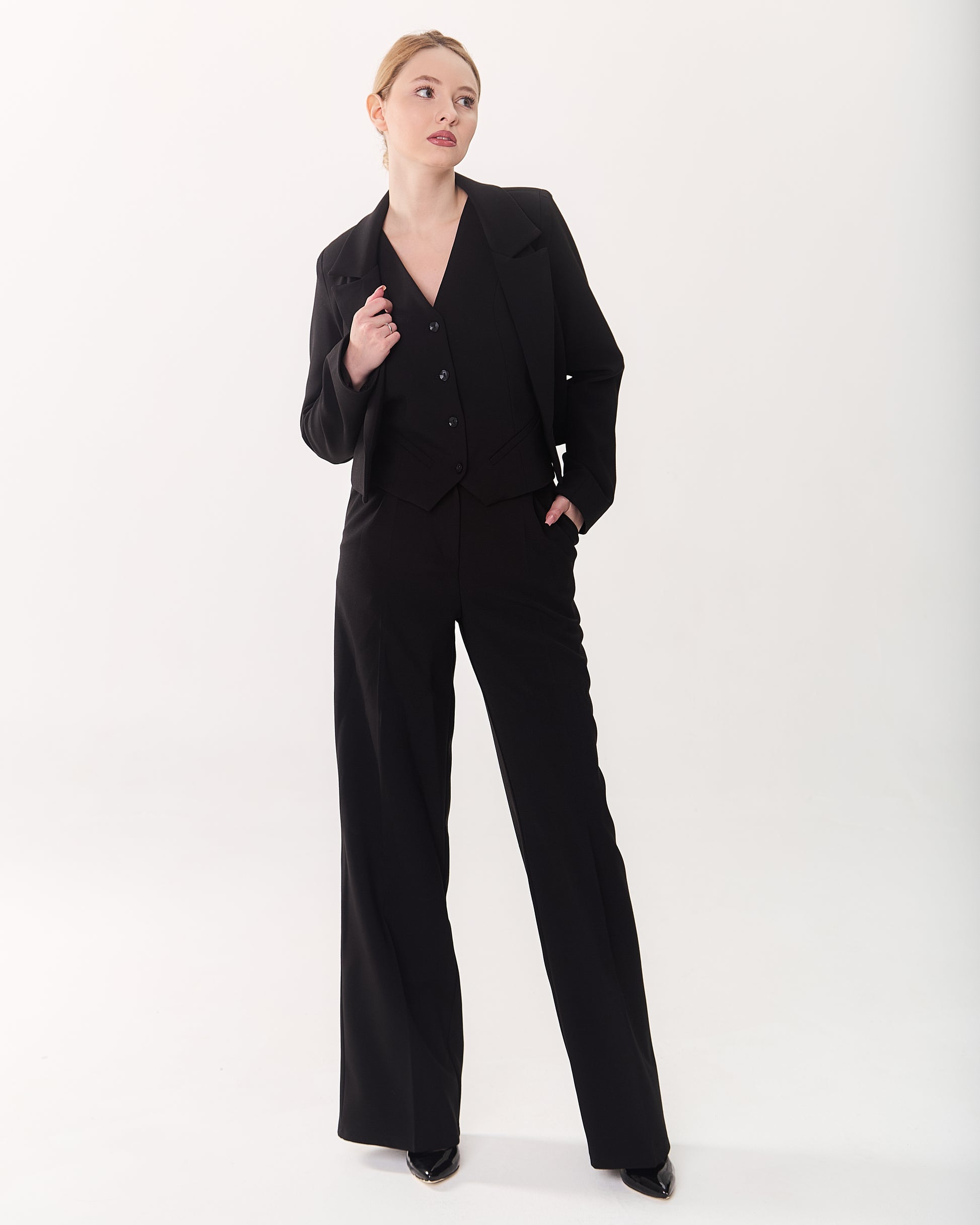Palazzo Trousers with Pleats and Back Elastic Striped rose gold