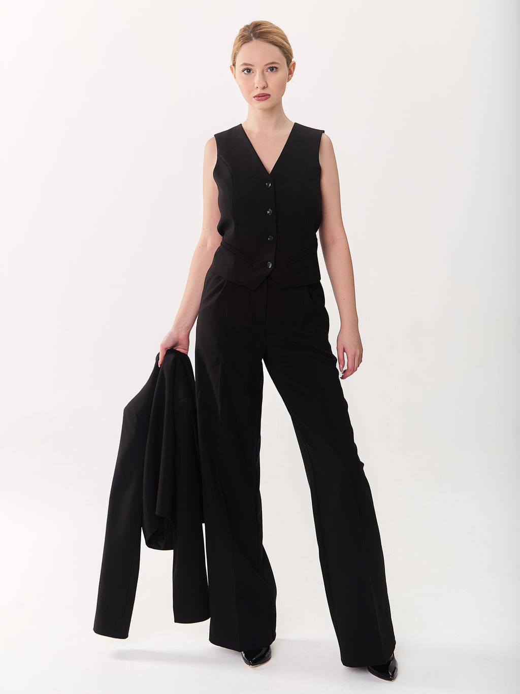 Palazzo Trousers with Pleats and Back Elastic Striped rose gold