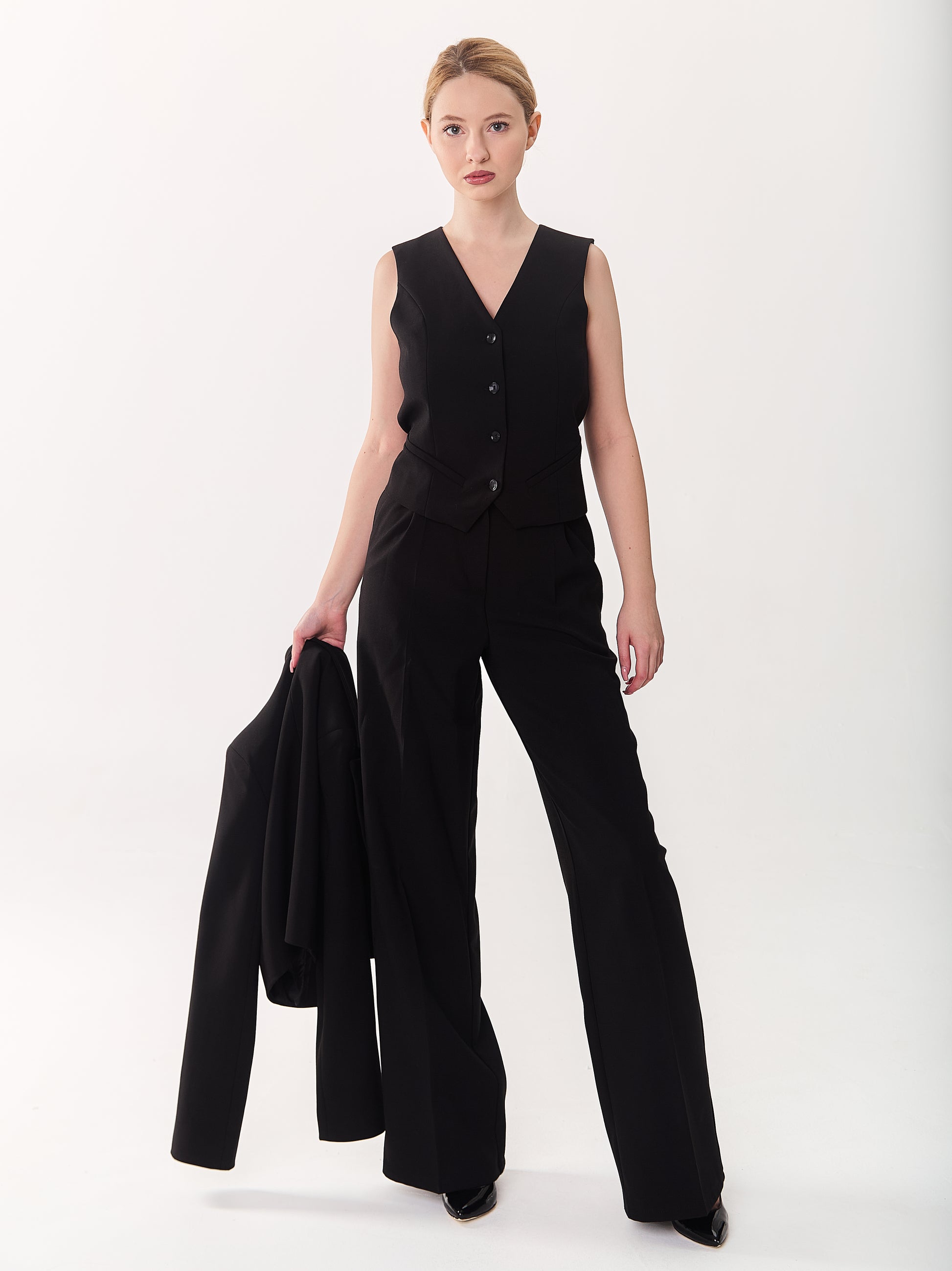 Palazzo Trousers with Pleats and Back Elastic Striped rose gold