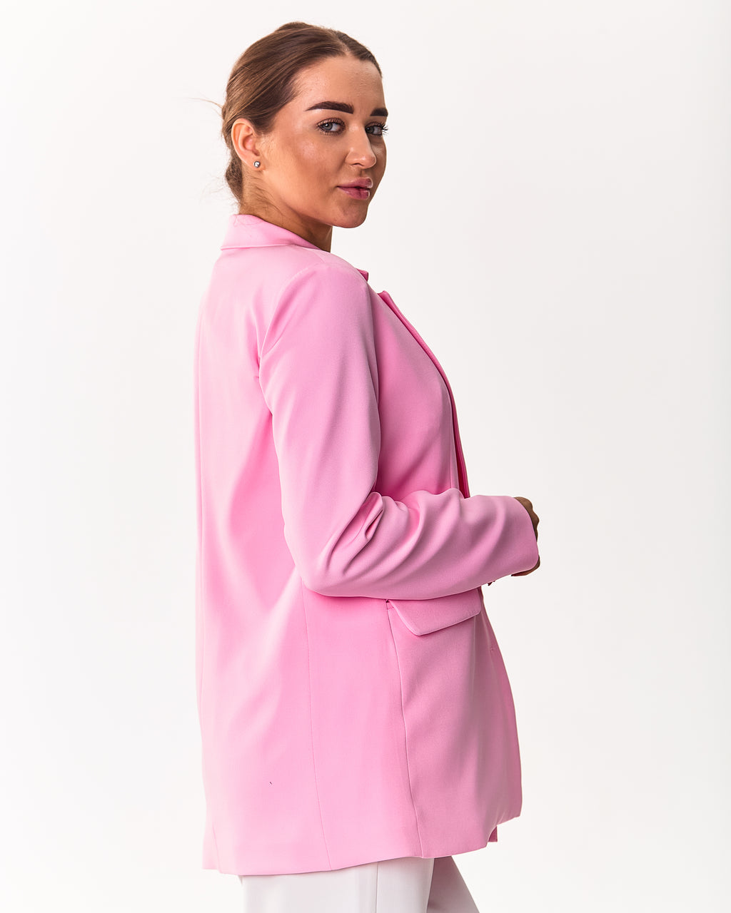 Women’s mid-length classic blazer with lapel collar and flap pockets Black