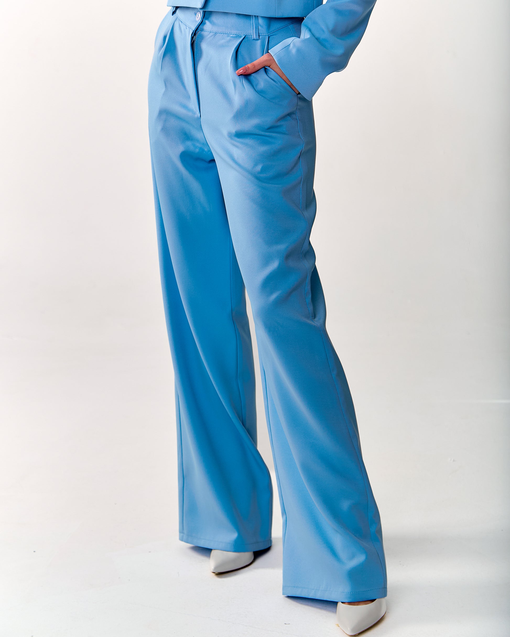 Palazzo Trousers with Pleats and Back Elastic Striped rose gold