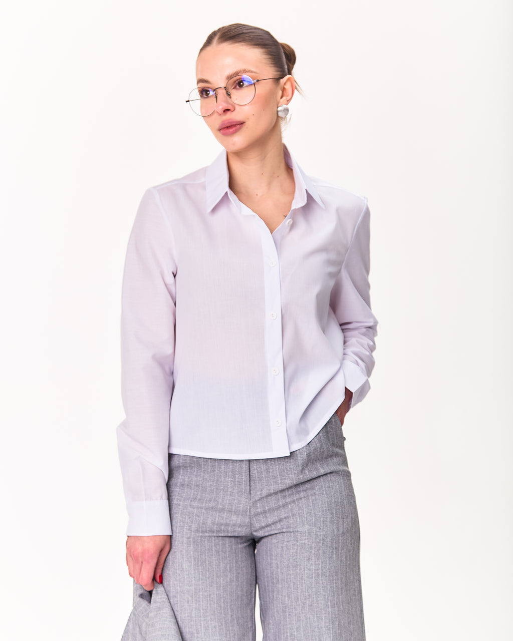 Cropped Cotton Shirt with Back Yoke