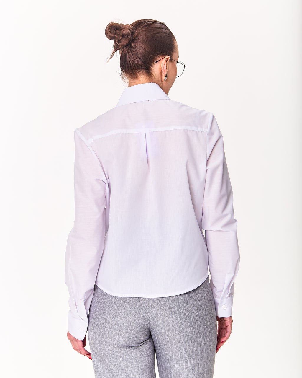 Cropped Cotton Shirt with Back Yoke