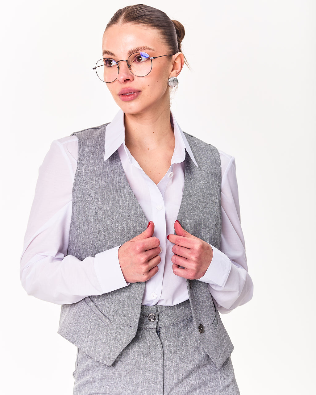 Fitted Vest with Mock Pockets cream