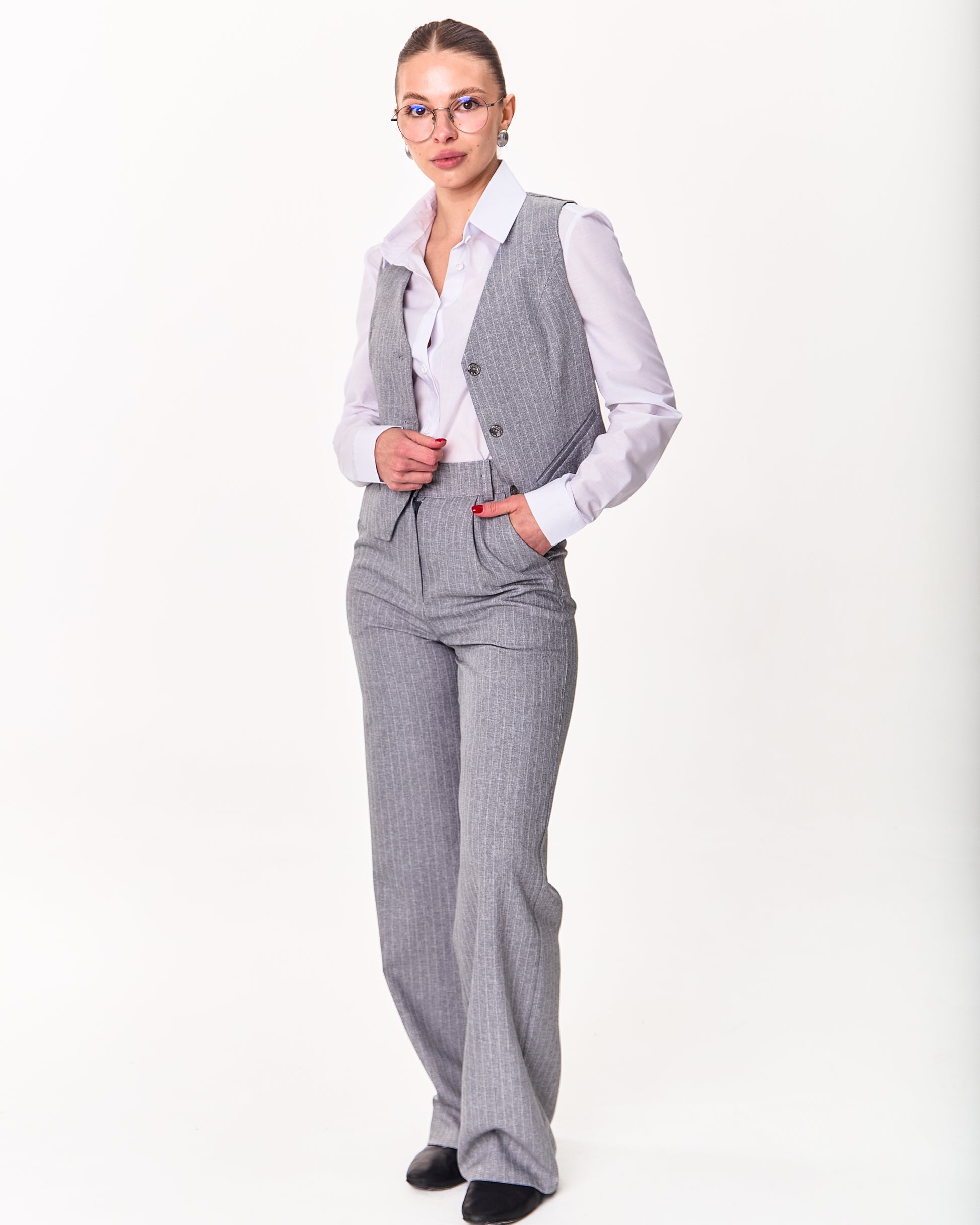 Palazzo Trousers with Pleats and Back Elastic Striped rose gold