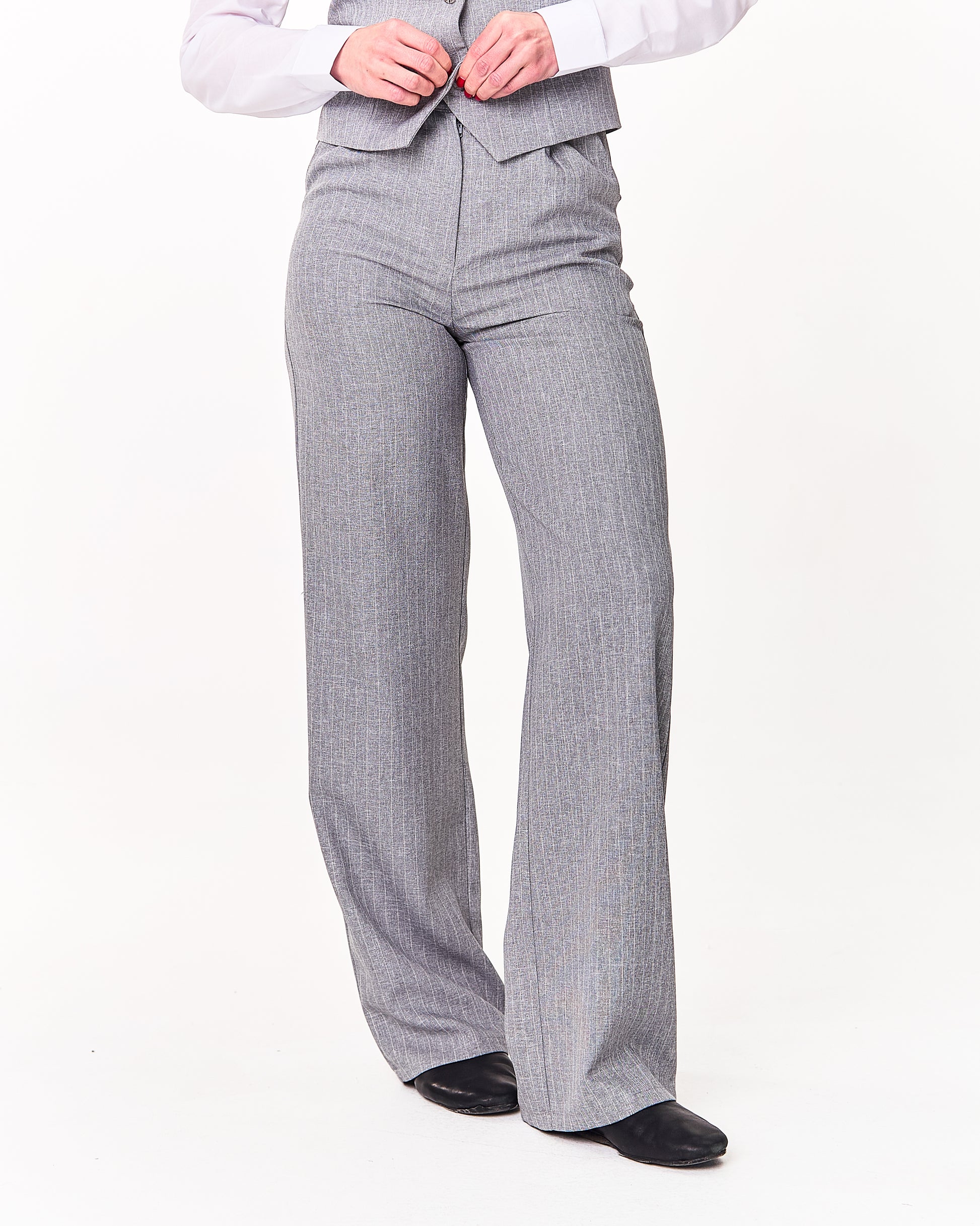 Palazzo Trousers with Pleats and Back Elastic Striped rose gold