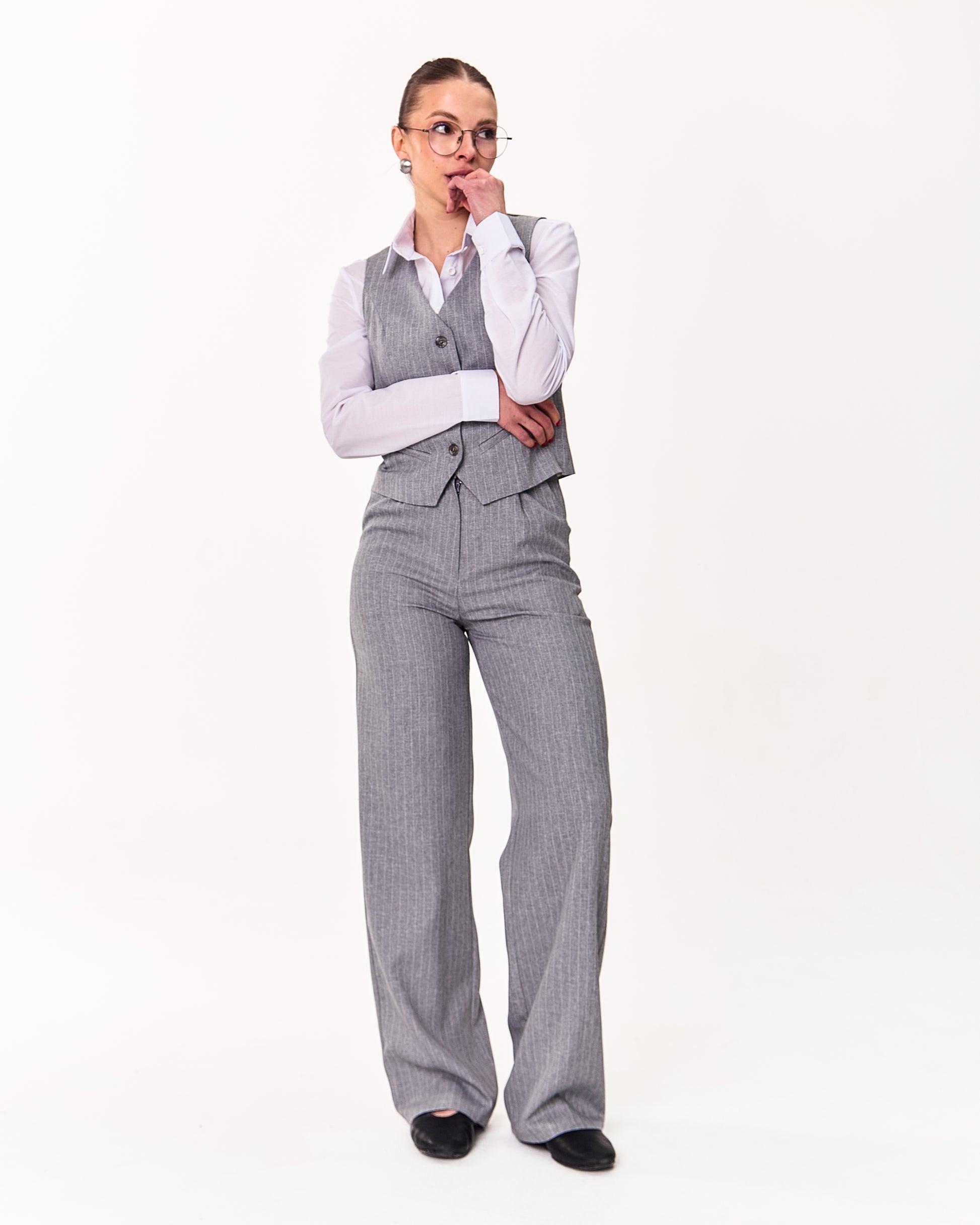 Palazzo Trousers with Pleats and Back Elastic Striped rose gold