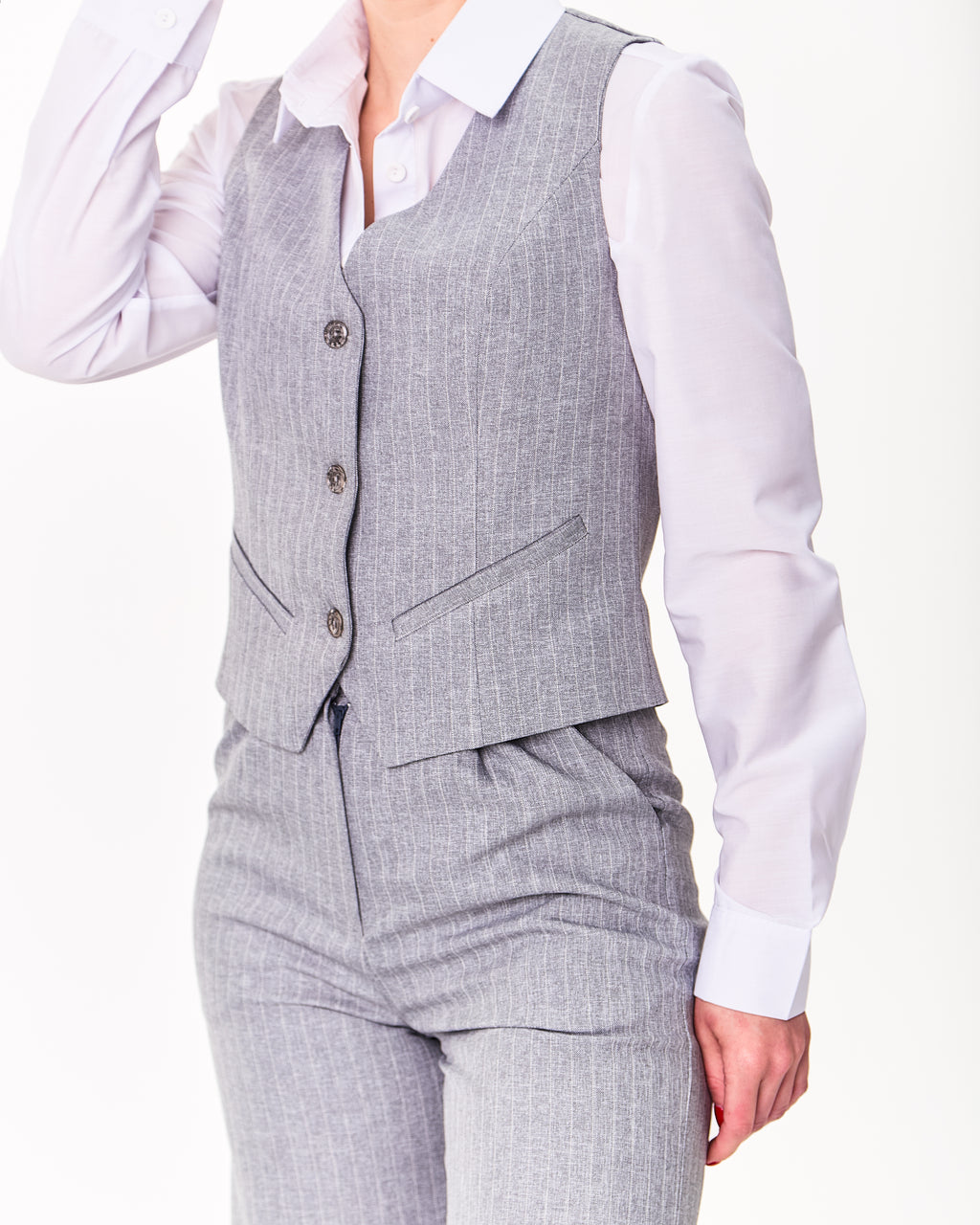 Fitted Vest with Mock Pockets cream