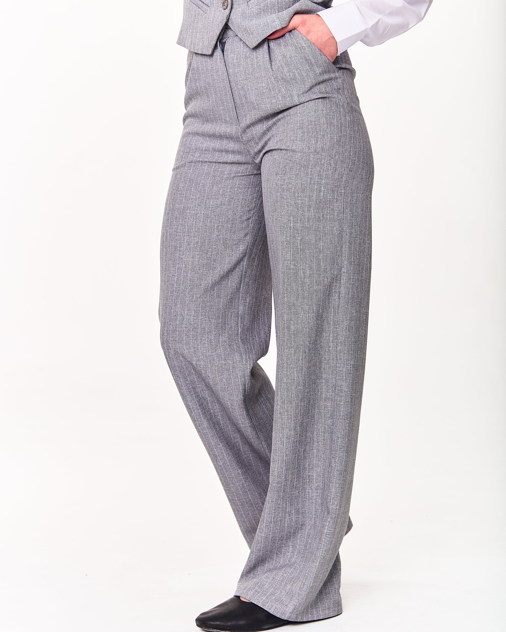 Palazzo Trousers with Pleats and Back Elastic Striped rose gold