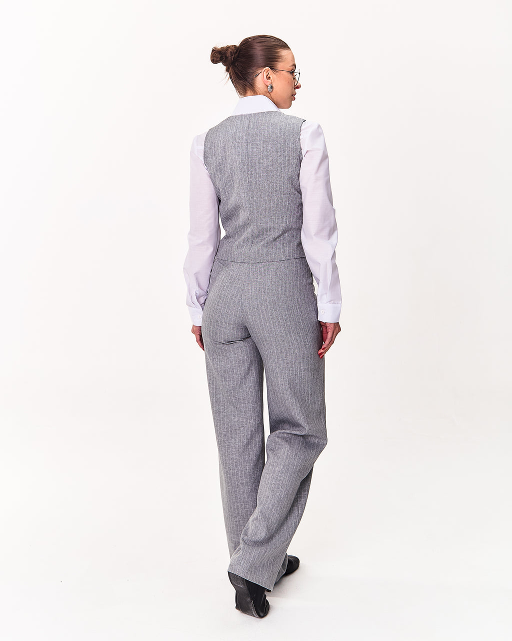 Palazzo Trousers with Pleats and Back Elastic Striped rose gold