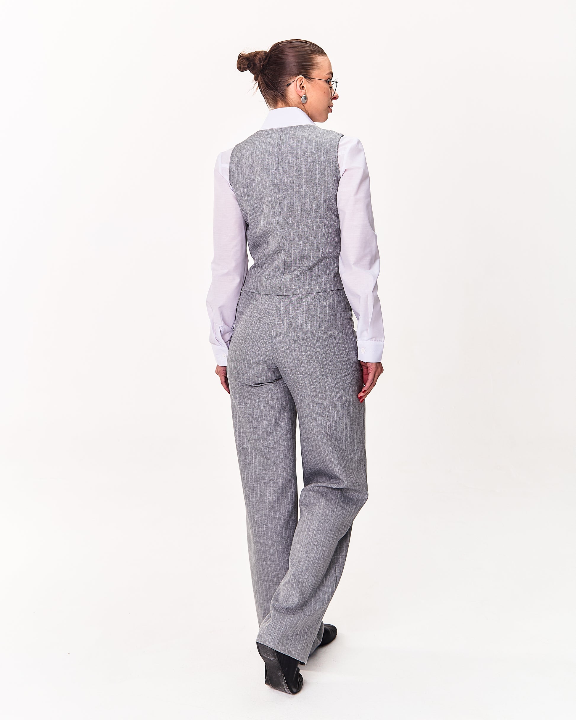 Palazzo Trousers with Pleats and Back Elastic Striped rose gold