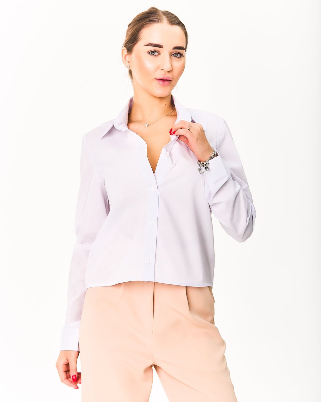 Cropped Cotton Shirt with Back Yoke