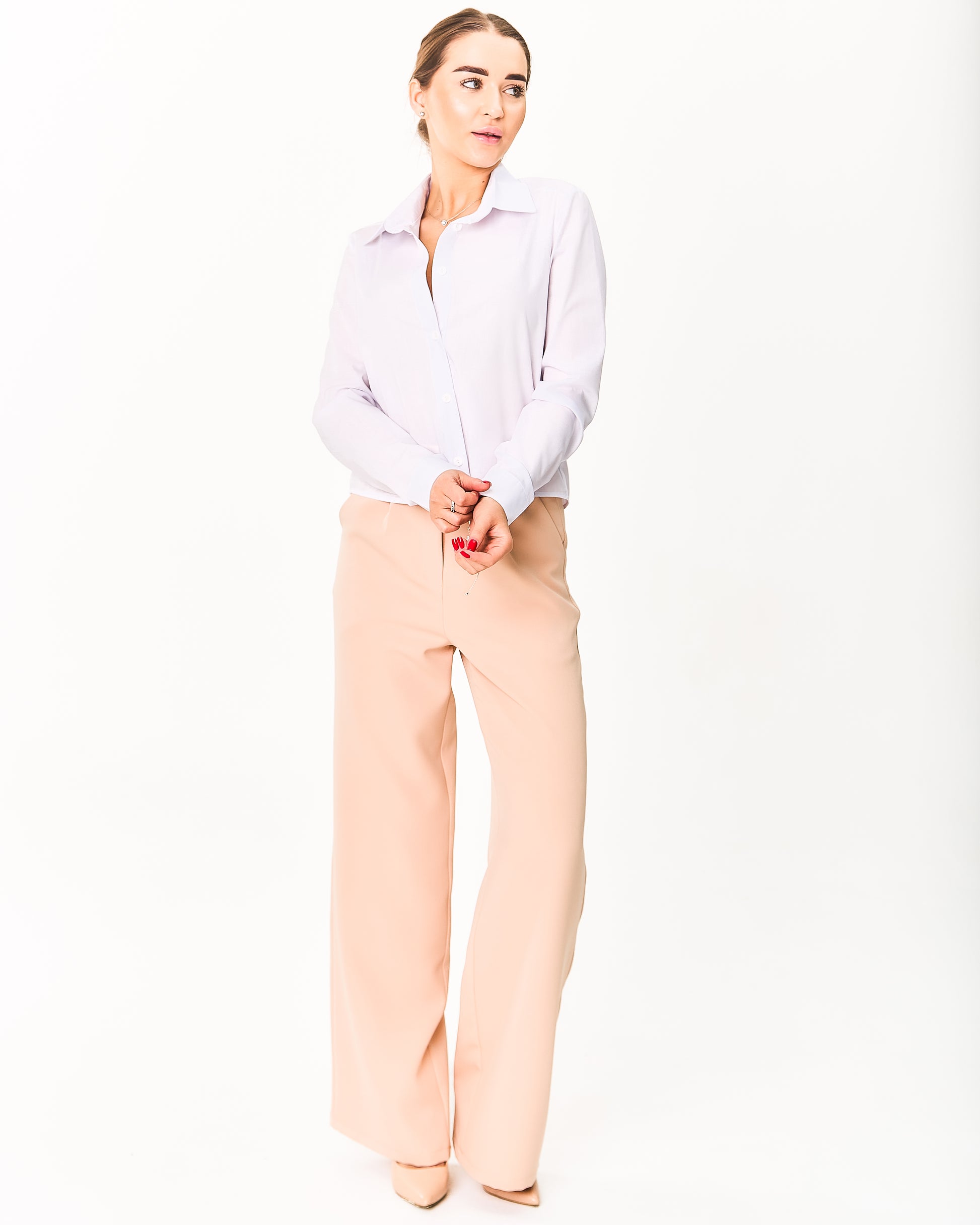 Palazzo Trousers with Pleats and Back Elastic Striped rose gold