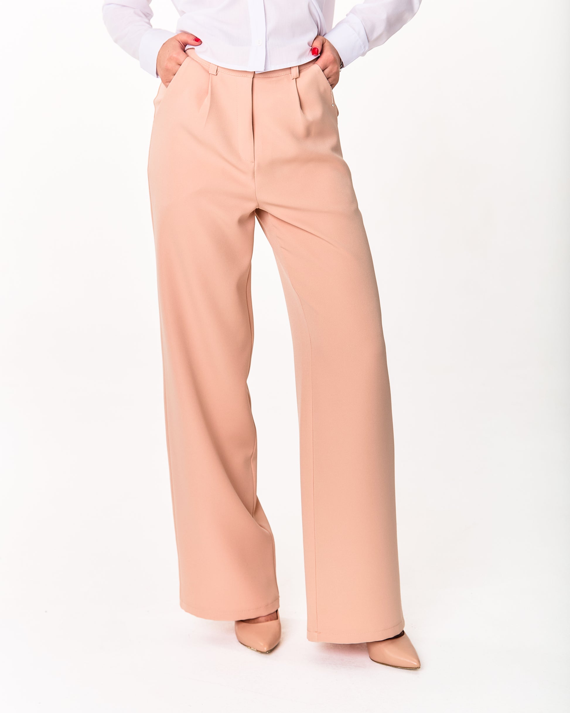 Palazzo Trousers with Pleats and Back Elastic Striped rose gold