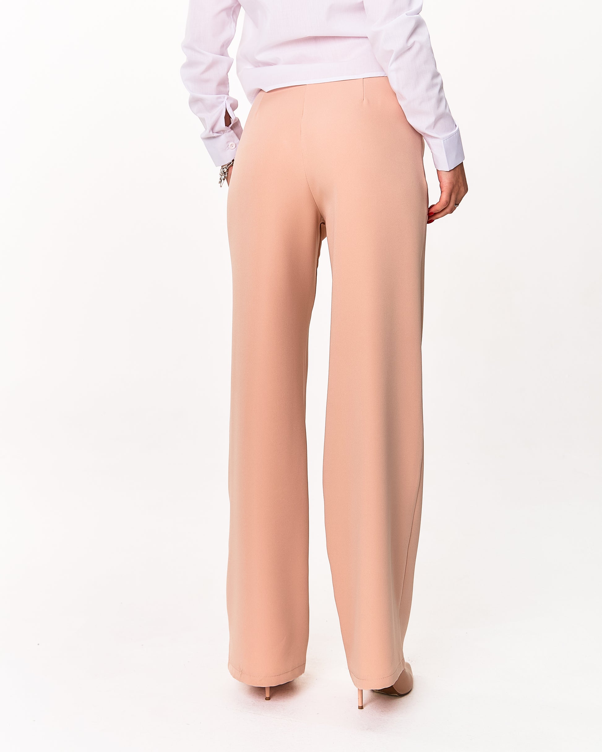 Palazzo Trousers with Pleats and Back Elastic Striped rose gold