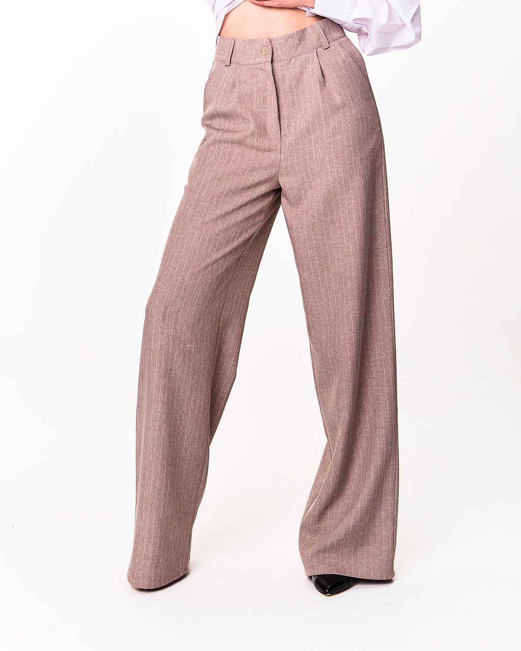 Palazzo Trousers with Pleats and Back Elastic Striped rose gold