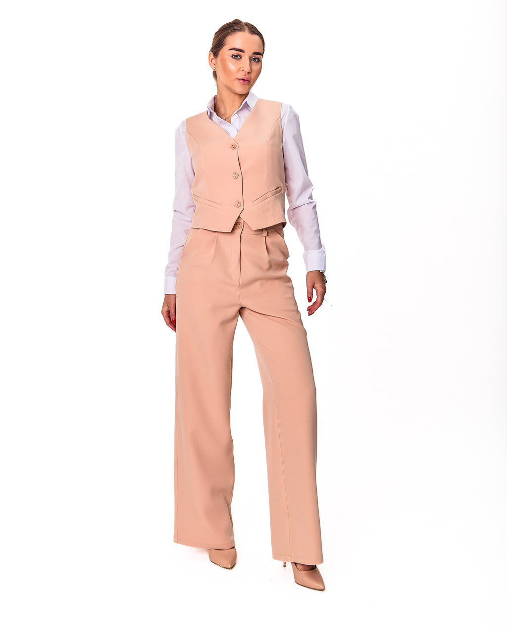 Fitted Vest with Mock Pockets cream