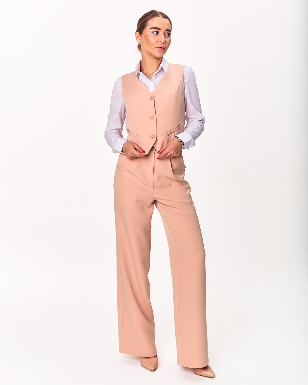 Fitted Vest with Mock Pockets cream