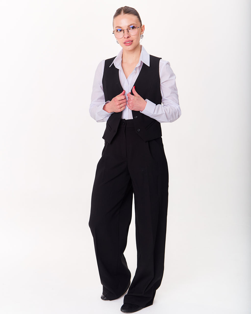 Palazzo Trousers with Pleats and Back Elastic Striped rose gold