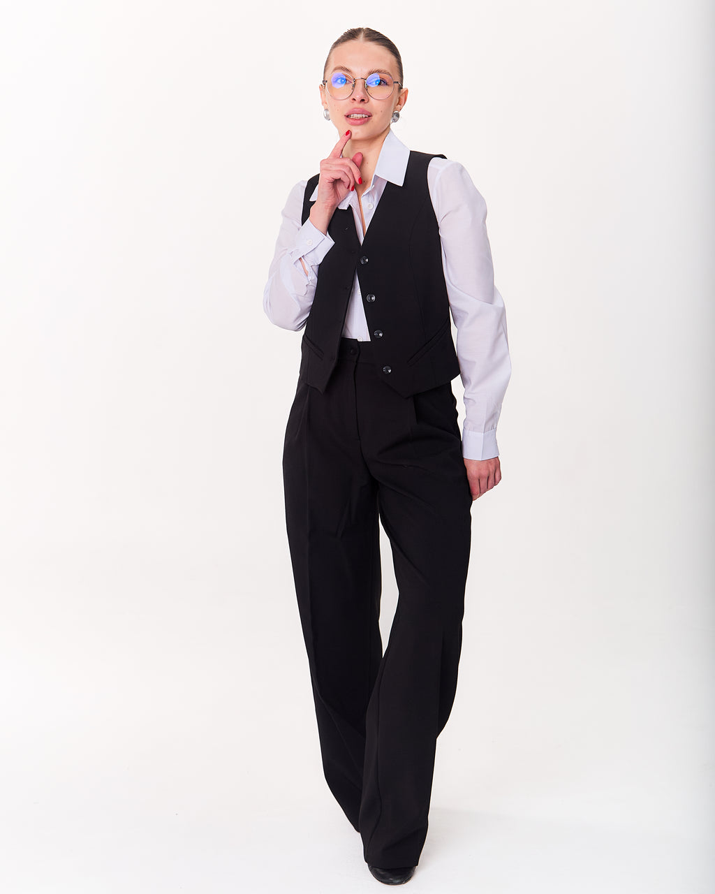 Palazzo Trousers with Pleats and Back Elastic Striped rose gold