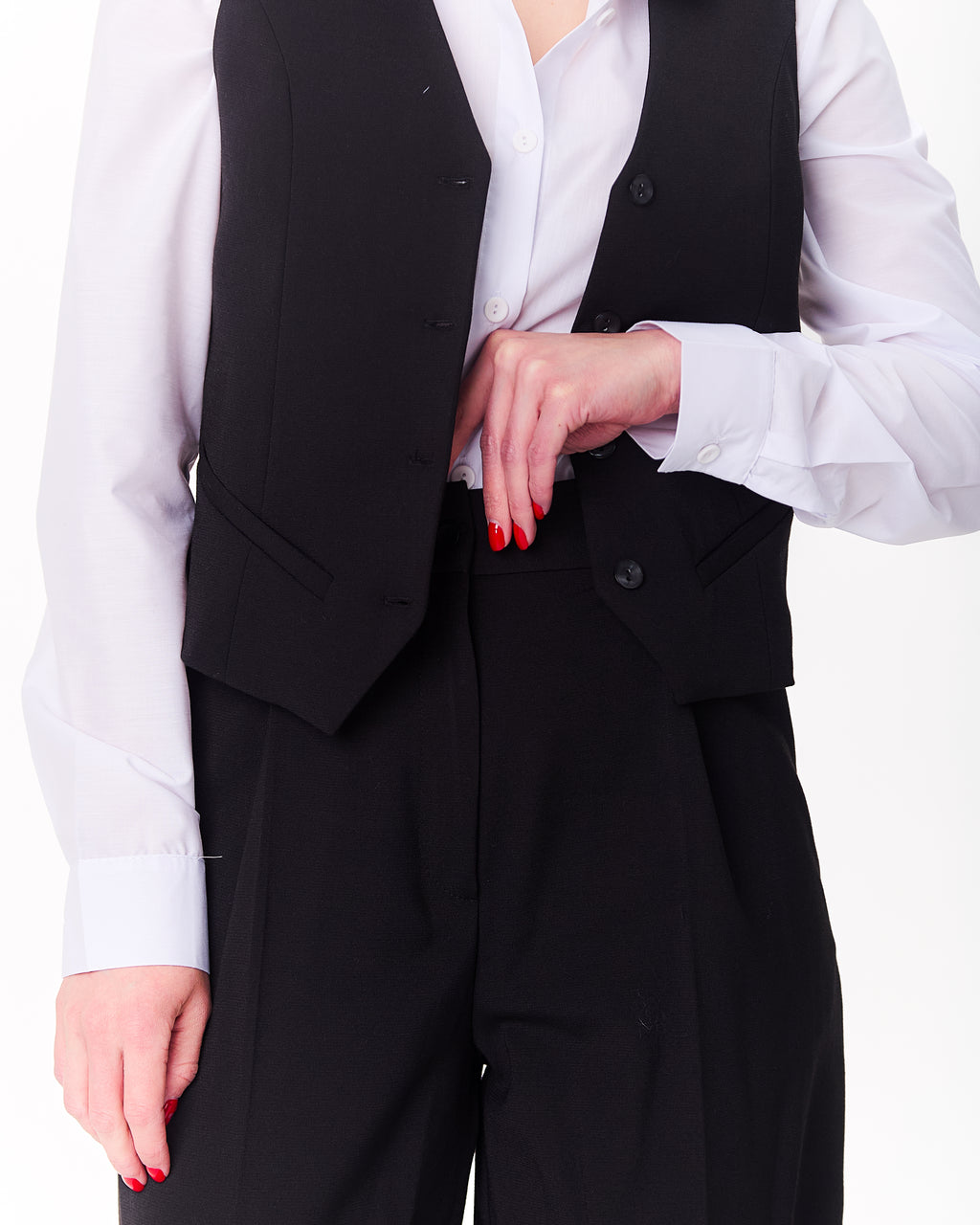Fitted Vest with Mock Pockets cream