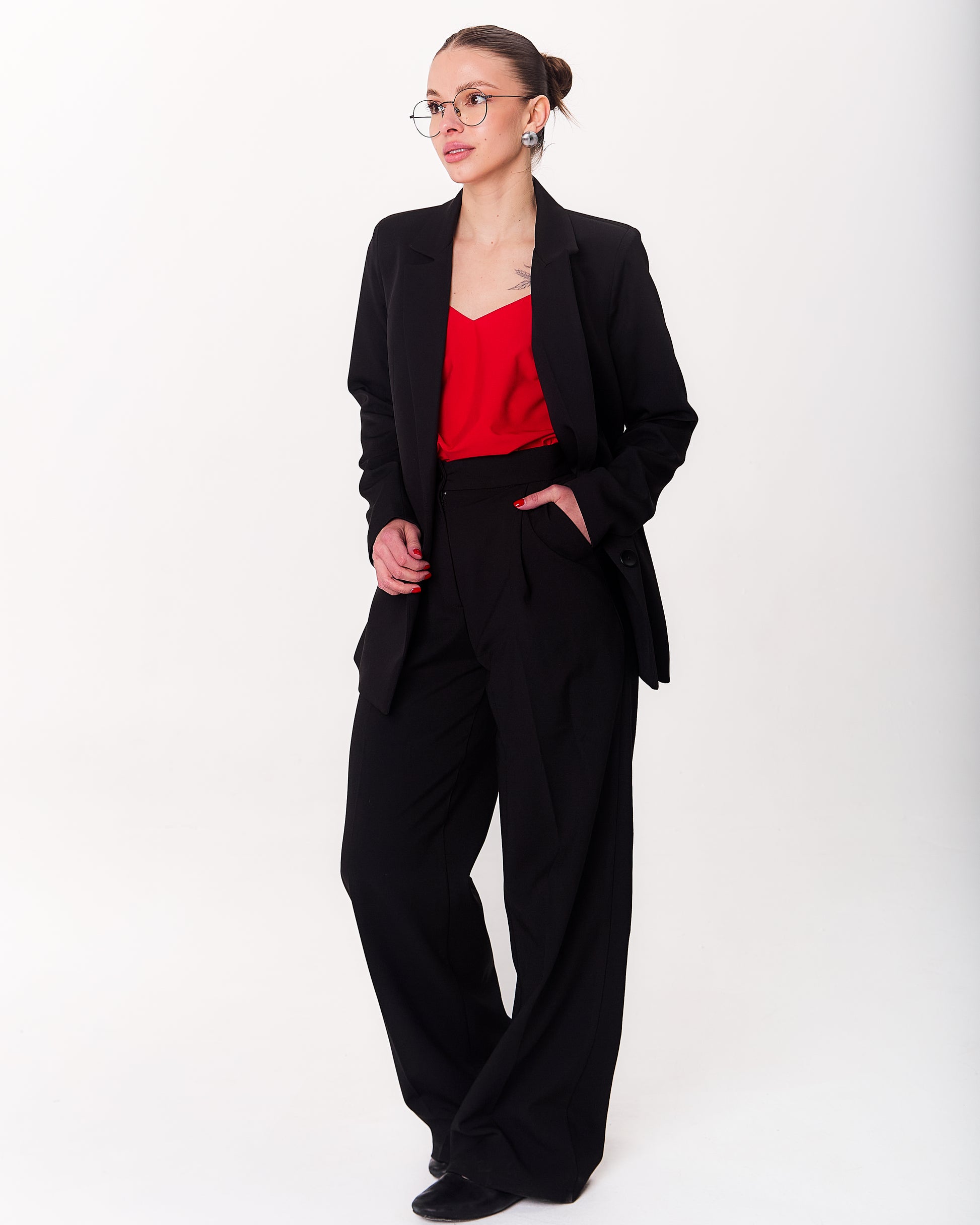 Palazzo Trousers with Pleats and Back Elastic Striped rose gold