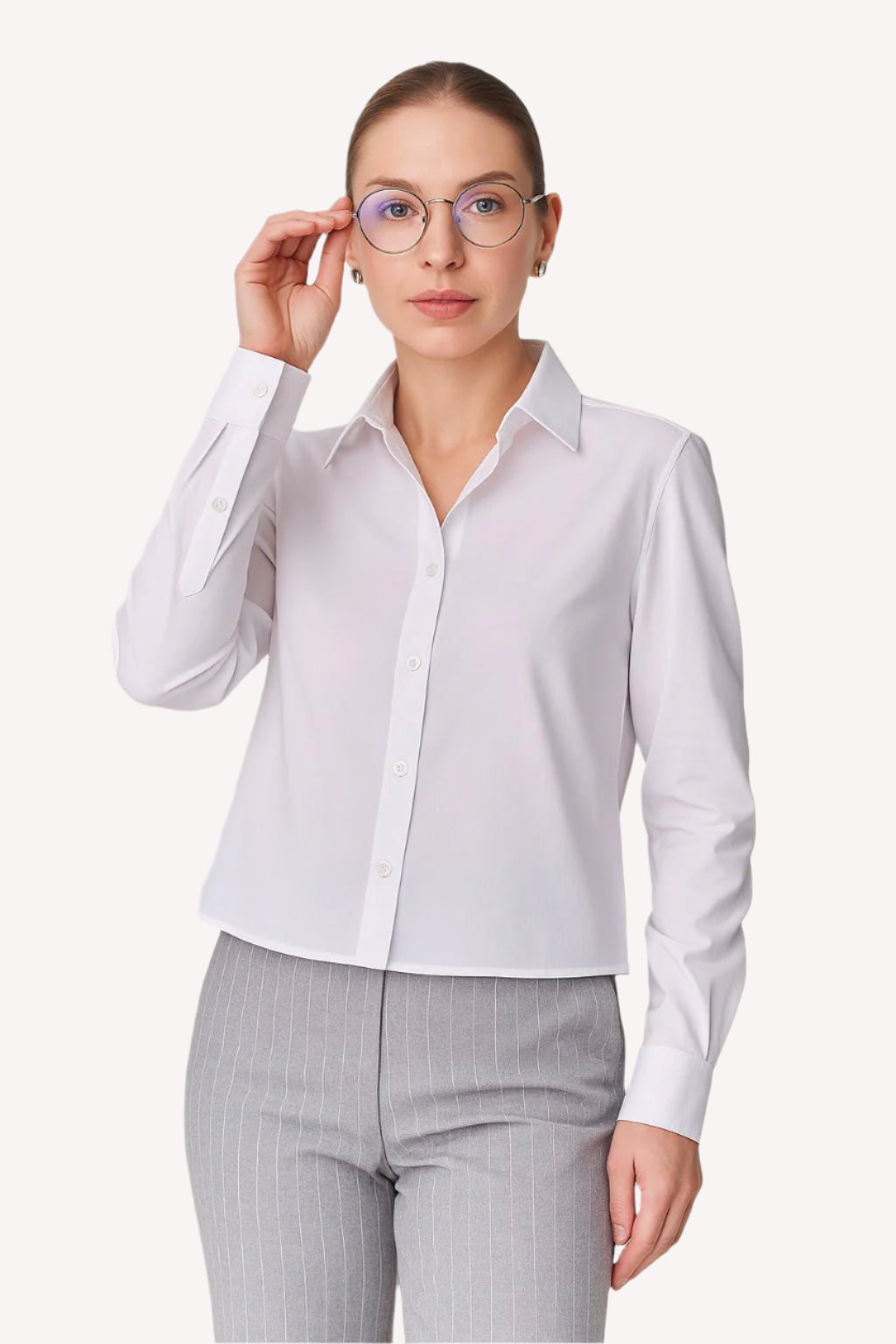 Cropped Cotton Shirt with Back Yoke